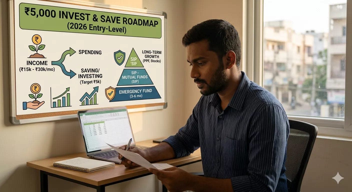 నెలకు ₹15,000-₹30,000 జీతంలో ₹5,000 Save + Invest చేయడం ఎలా? 2026 Entry-Level Roadmap